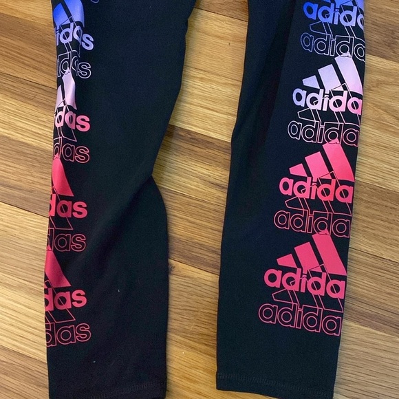 Adidas Girls Black Leggings With Colored Logos Size M - Picture 4 of 6